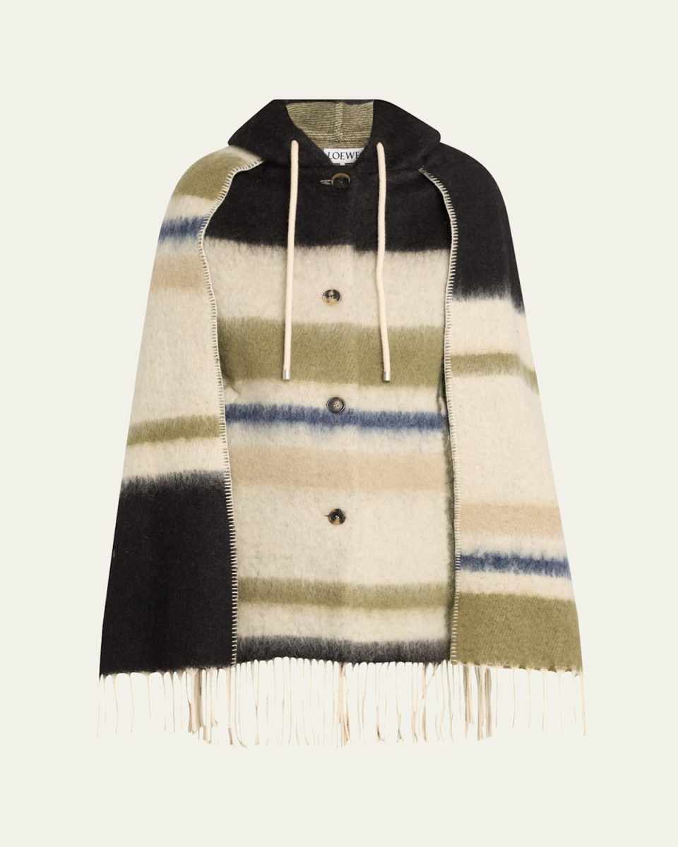 Stripe Hooded Mohair Wool Scarf Coat
